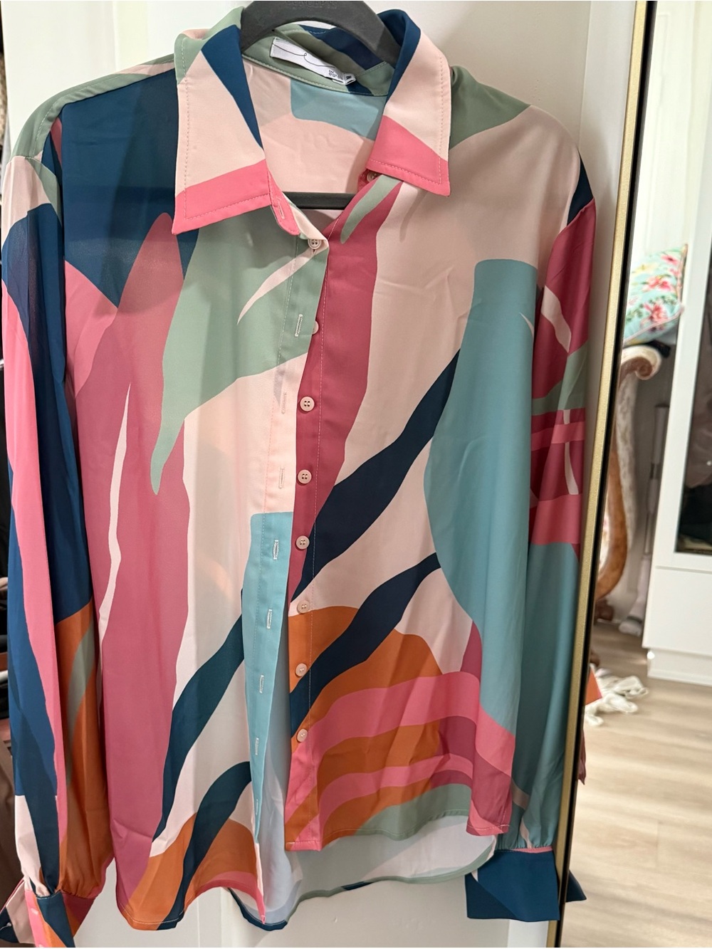 Abstract Multicolor Button-Down Shirt - Pink & Teal